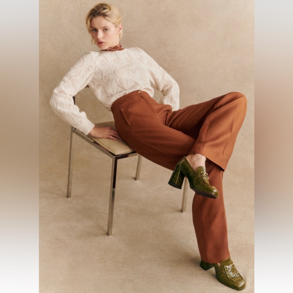 Sezane Martin Trousers - Caramel - Size 10 - Picture 2 of 6